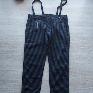 NWoT PIERRE DARRE Suspender Pants Pin Stripe Black Men Sz.50 Made in Italy